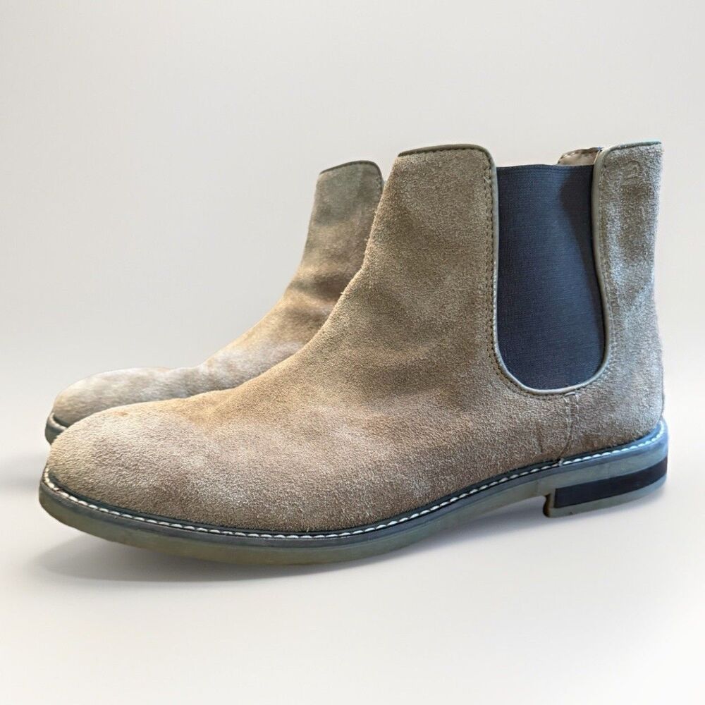Clarks Collection Jaxen Chelsea Boots Mens 10.5 Taupe Suede Pull On Ankle Boot